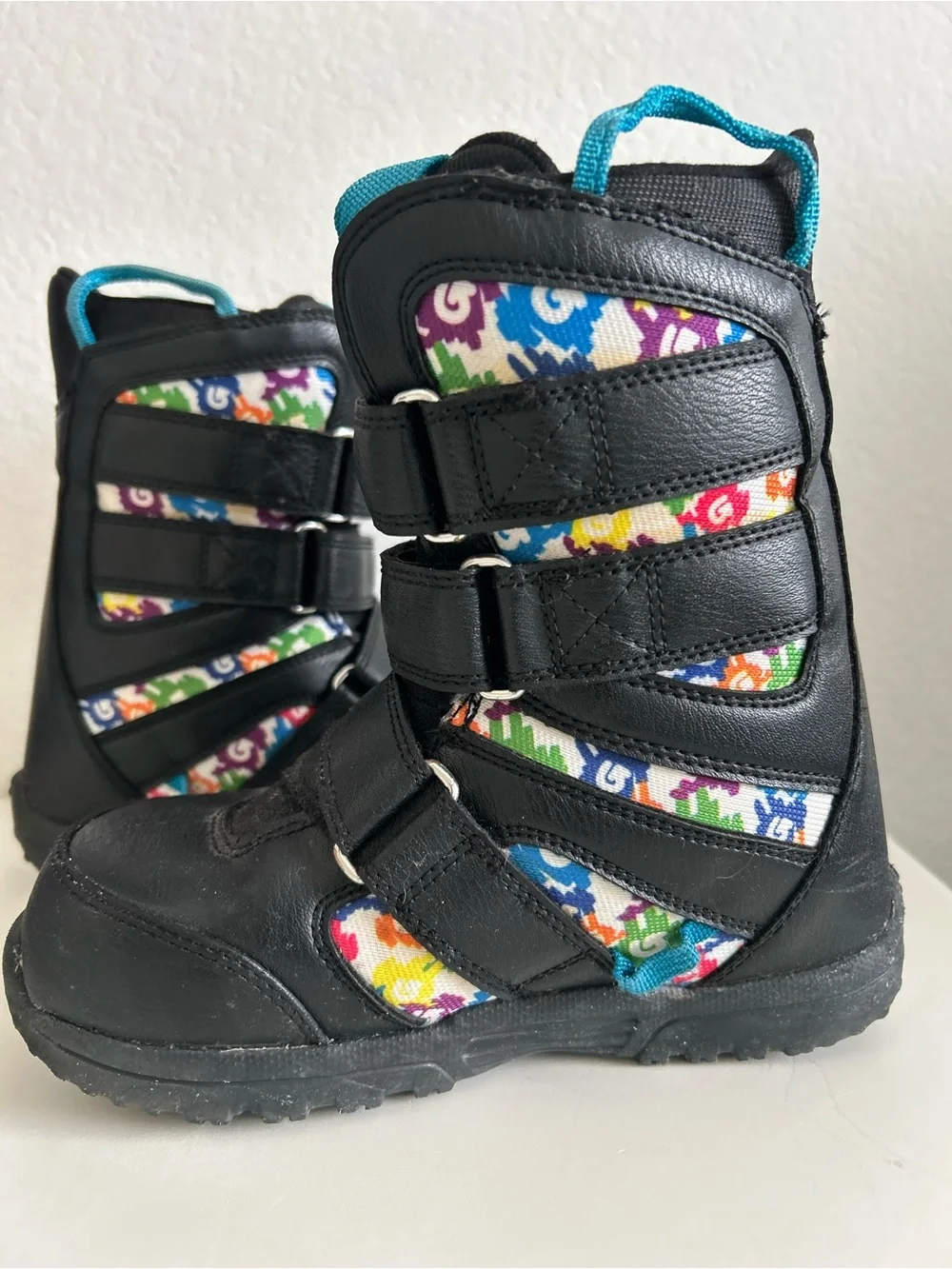 Burton Mini Grom Snowboard Boots Black w Multicolor Accents Kids Size 2